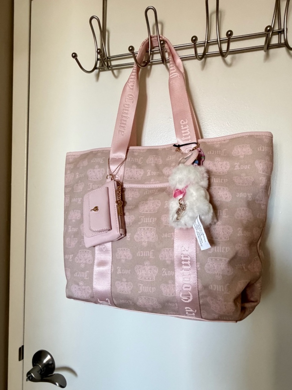 Juicy Couture Festival Tote, NWT, bear keychain viral hard to find pink y2k